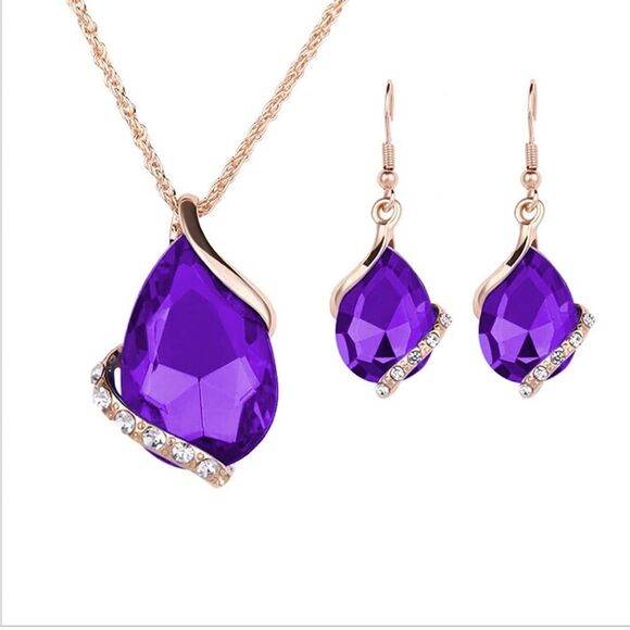 Jewelry - New 3Pcs Fashion Women Rhinestone Pendant Necklace Hook Earrings Jewelry Set